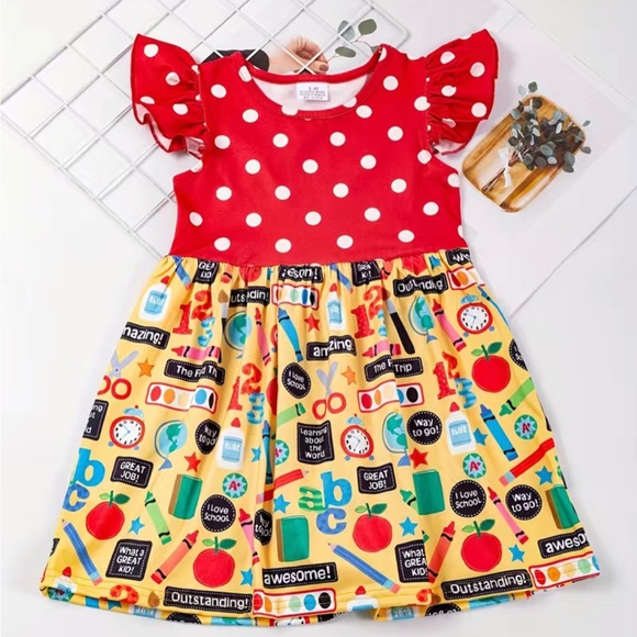Tasha’s Boutique Other - Back to School Toddler Girls Ruffle Trim Polka Dot School Themed Dress